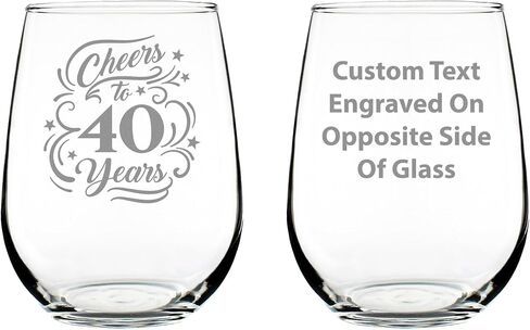 Cheers to 40 Years - Stemless Wine Glass Gifts for Women & Men - 40th Anniversary or Birthday Party Decor - Large Glasses in Kuwait