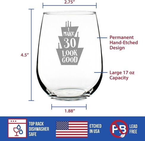 Make 30 Look Good - Funny 30th Birthday Wine Glass for Women Turning 30 - Large 17 Oz - Bday Party Decorations in Saudi Arabia