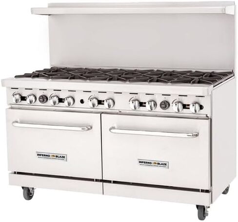Perfno Blaze Premium IBP -GR -60/LP 60 "نطاق بروبان السائل 10 الموقد مع 2 أفران قياسية 285000 وحدة حرارية بترولت - ETL مصدقة من الفولاذ المقاوم للصدأ الطهي نطاق الغاز - مثالي للمطابخ التجارية in Kuwait