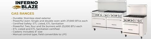 Perfno Blaze Premium IBP -GR -60/LP 60 "نطاق بروبان السائل 10 الموقد مع 2 أفران قياسية 285000 وحدة حرارية بترولت - ETL مصدقة من الفولاذ المقاوم للصدأ الطهي نطاق الغاز - مثالي للمطابخ التجارية in Kuwait