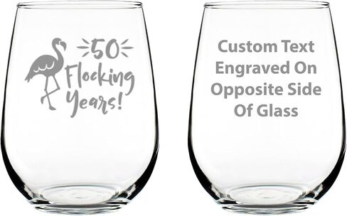 50 Flocking Years - Funny Flamingo Stemless Wine Glass Gift for 50th Birthday, Anniversary or Reunion - Large in Saudi Arabia