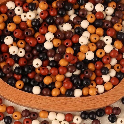 Dahi 540pcs متنوع حبات خشبية ملونة مختلطة خوقية خوقية الجولة الخشبية حبات الشعر الخشبية الحرف حبات الخشب حفرة كبيرة لصنع المجوهرات (8/10/12 ملم) in Kuwait