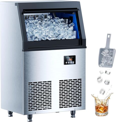 200 lbs/24H Commercial Ice Maker Machine,45 Cubes/6mins, 35 lbs Ice Storage Capacity, Under Counter Ice Maker Self Cleaning, Stainless Steel Freestanding Ice Maker for Home Bar Restaurant in Kuwait