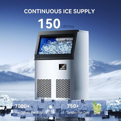 200 lbs/24H Commercial Ice Maker Machine,45 Cubes/6mins, 35 lbs Ice Storage Capacity, Under Counter Ice Maker Self Cleaning, Stainless Steel Freestanding Ice Maker for Home Bar Restaurant in Kuwait