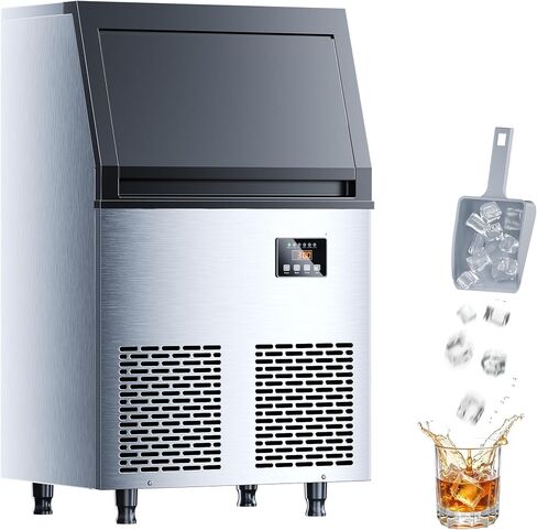 200 lbs/24H Commercial Ice Maker Machine,45 Cubes/6mins, 35 lbs Ice Storage Capacity, Under Counter Ice Maker Self Cleaning, Stainless Steel Freestanding Ice Maker for Home Bar Restaurant in Kuwait