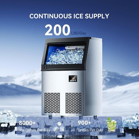 200 lbs/24H Commercial Ice Maker Machine,45 Cubes/6mins, 35 lbs Ice Storage Capacity, Under Counter Ice Maker Self Cleaning, Stainless Steel Freestanding Ice Maker for Home Bar Restaurant in Kuwait
