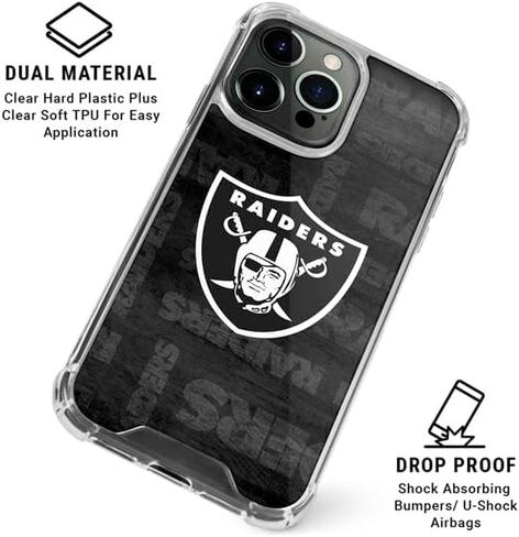 Skinit Clear Phone Case Compatible with iPhone 15 Pro Max - Officially Licensed NFL Las Vegas Raiders Black & White Design in Saudi Arabia