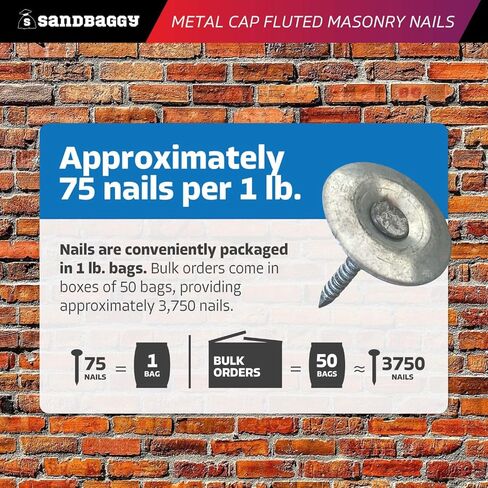 Sandbaggy 1" Metal Cap Fluted Masonry Nails - Electro Galvanized Steel (appx. 75 nails/lb) - Cement, Brick, Concrete Nails (25, Pounds) in Saudi Arabia
