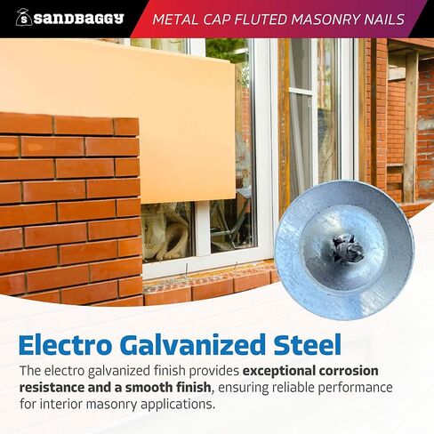 Sandbaggy 1" Metal Cap Fluted Masonry Nails - Electro Galvanized Steel (appx. 75 nails/lb) - Cement, Brick, Concrete Nails (25, Pounds) in Saudi Arabia