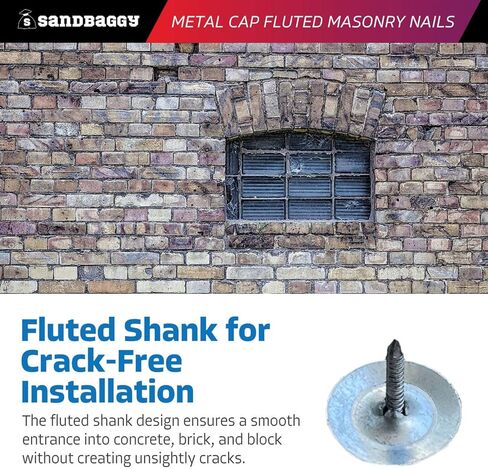 Sandbaggy 1" Metal Cap Fluted Masonry Nails - Electro Galvanized Steel (appx. 75 nails/lb) - Cement, Brick, Concrete Nails (25, Pounds) in Saudi Arabia
