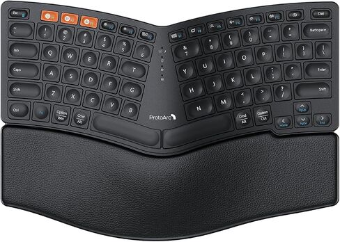 ProtoArc Bluetooth Ergonomic Keyboard, EK04 Mini Compact Wireless Ergo Keyboard with Palm Rest, Split Design, Natural Typing, Bluetooth and USB, Rechargeable, for Windows/Mac - Black in Saudi Arabia