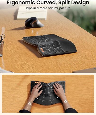 ProtoArc Bluetooth Ergonomic Keyboard, EK04 Mini Compact Wireless Ergo Keyboard with Palm Rest, Split Design, Natural Typing, Bluetooth and USB, Rechargeable, for Windows/Mac - Black in Saudi Arabia