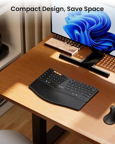 ProtoArc Bluetooth Ergonomic Keyboard, EK04 Mini Compact Wireless Ergo Keyboard with Palm Rest, Split Design, Natural Typing, Bluetooth and USB, Rechargeable, for Windows/Mac - Black in Saudi Arabia