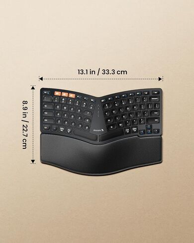 ProtoArc Bluetooth Ergonomic Keyboard, EK04 Mini Compact Wireless Ergo Keyboard with Palm Rest, Split Design, Natural Typing, Bluetooth and USB, Rechargeable, for Windows/Mac - Black in Saudi Arabia