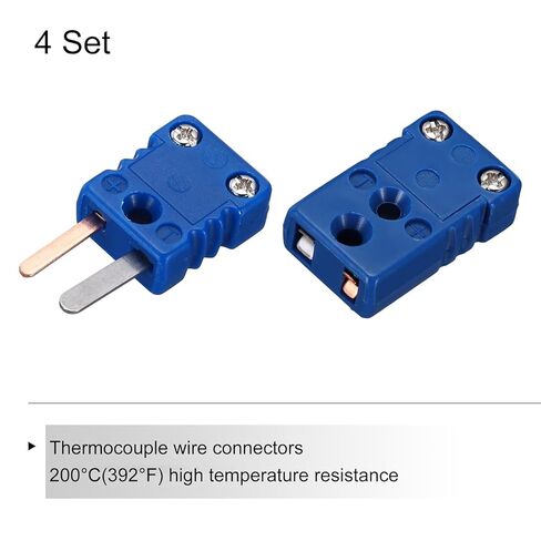 MECCANIXITY Mini T Type Thermocouple Wire Connectors Male Female Plug Adapter High Temperature 200°C(392°F) for Thermocouple Sensor Probe Blue 4 Set in Saudi Arabia