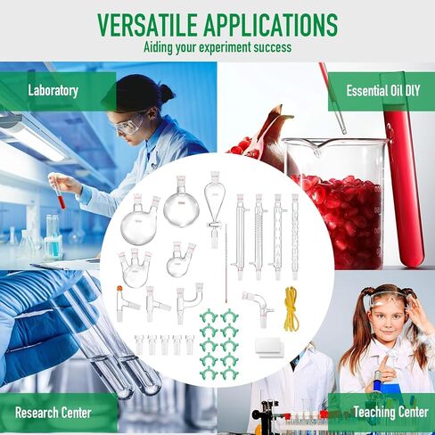 الأواني الزجاجية المختبرية الجديدة 24/40 الأواني الزجاجية الكيمياء 32PCS كيمياء المختبر مجموعة الأدوات الزجاجية 250 1000 مل لتنقية فصل التقطير （24/40 ، 32pcs） in Kuwait