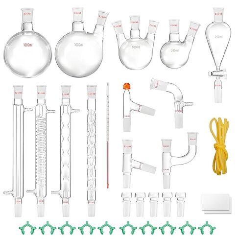 الأواني الزجاجية المختبرية الجديدة 24/40 الأواني الزجاجية الكيمياء 32PCS كيمياء المختبر مجموعة الأدوات الزجاجية 250 1000 مل لتنقية فصل التقطير （24/40 ، 32pcs） in Kuwait
