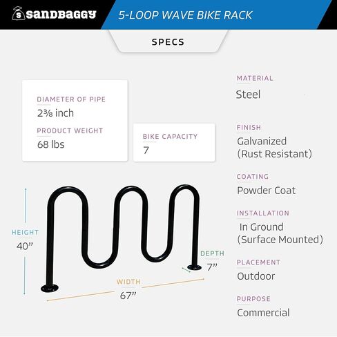 Sandbaggy Commercial 5-Loop Wave Bike Rack - 7 Bike Capacity (Gray, 2) in Kuwait