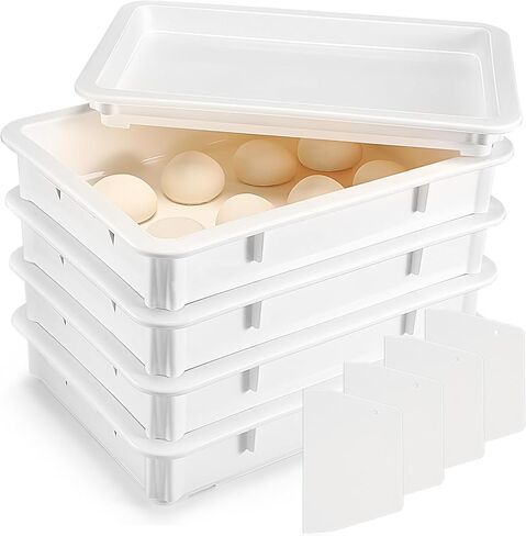 Suzile 4 Pcs Dough Tray Kit Pizza Dough Proofing Box Plastic Stackable Trays with Covers Pizza Storage Container Collapsible for Storage Safekeeping, 17.83'' x 12.8'' x 3.23'', 4 Trays with 1 Cover in Kuwait