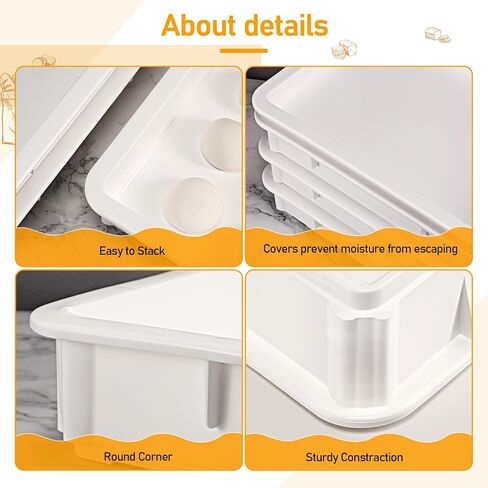 Suzile 4 Pcs Dough Tray Kit Pizza Dough Proofing Box Plastic Stackable Trays with Covers Pizza Storage Container Collapsible for Storage Safekeeping, 17.83'' x 12.8'' x 3.23'', 4 Trays with 1 Cover in Kuwait