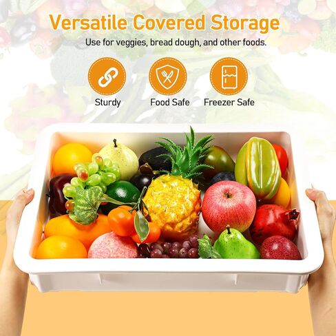 Suzile 4 Pcs Dough Tray Kit Pizza Dough Proofing Box Plastic Stackable Trays with Covers Pizza Storage Container Collapsible for Storage Safekeeping, 17.83'' x 12.8'' x 3.23'', 4 Trays with 1 Cover in Kuwait