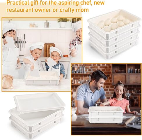 Suzile 4 Pcs Dough Tray Kit Pizza Dough Proofing Box Plastic Stackable Trays with Covers Pizza Storage Container Collapsible for Storage Safekeeping, 17.83'' x 12.8'' x 3.23'', 4 Trays with 1 Cover in Kuwait