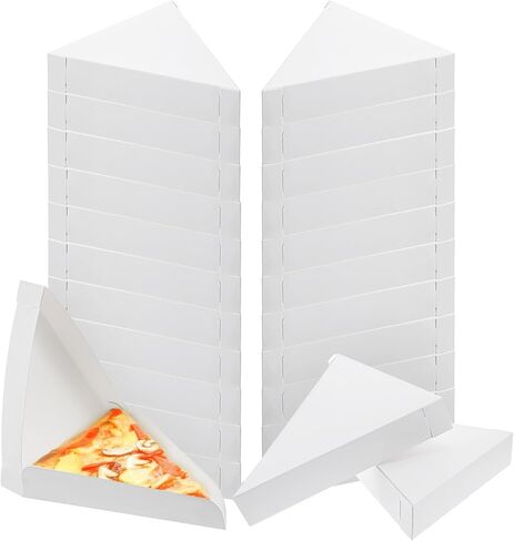 50 PCS Bizza Slice Slice ، وحاويات شريحة فطيرة وشرائح البيتزا حاوية تخزين - صواني مثلث الورق المقوى الأبيض المتاح للبيتزا الفردية ، والكعك والمزيد ، 9.65 "L x 7.28" W x 1.77 "H in Kuwait
