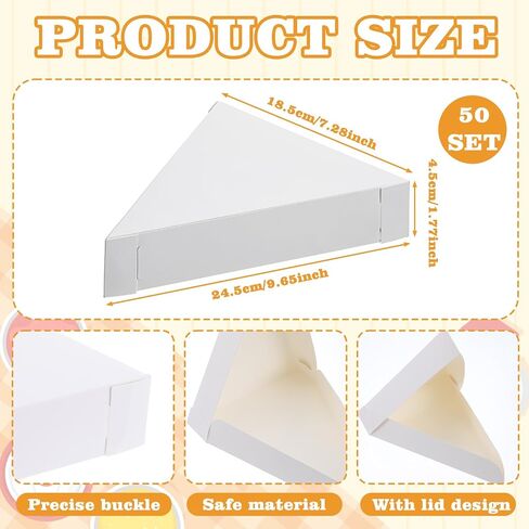 50 PCS Bizza Slice Slice ، وحاويات شريحة فطيرة وشرائح البيتزا حاوية تخزين - صواني مثلث الورق المقوى الأبيض المتاح للبيتزا الفردية ، والكعك والمزيد ، 9.65 "L x 7.28" W x 1.77 "H in Kuwait