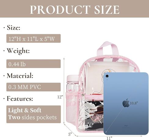 حقيبة ظهر واضحة للاستاد وافقت على 12 × 12 × 6 ، انظر من خلال حقيبة ، PVC شفاف على ظهره لحفلات الأحداث الرياضية في المهرجان (أسود) in Kuwait