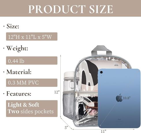 حقيبة ظهر واضحة للاستاد وافقت على 12 × 12 × 6 ، انظر من خلال حقيبة ، PVC شفاف على ظهره لحفلات الأحداث الرياضية في المهرجان (أسود) in Kuwait