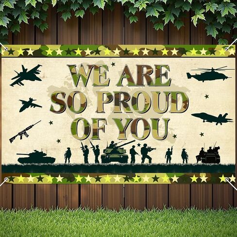 Memorial Day Banner Army Patriotic Soldier We Will Miss You Backdrop Camo Banner American Flag Military Retirement Army Going Away Party Decoration Welcome Home Sign for Veterans Independence Day Decor in Kuwait