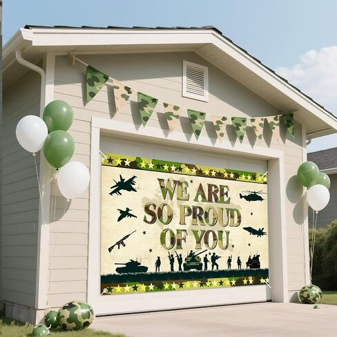 Memorial Day Banner Army Patriotic Soldier We Will Miss You Backdrop Camo Banner American Flag Military Retirement Army Going Away Party Decoration Welcome Home Sign for Veterans Independence Day Decor in Kuwait