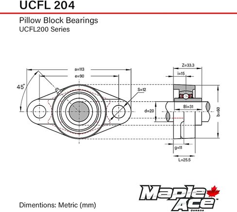 MAPLE ACE UCFL204 Flange Bearing 20mm Bore, Oval 2-Bolt Self-Aligning, Solid Base, R3 Triple Lip Seal, Heavy Duty (Qty 2) in Saudi Arabia