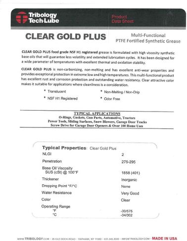 TTL Clear Gold Plus PTFE Grease ، Clear ، 3.5 Oz-NSF H1 Food Grade Lubricant متعددة الأغراض للحلقات O ، المحامل ، أبواب المرآب ، أدوات الطاقة ، السيارات ، الطابعات ثلاثية الأبعاد-غير ذرة ، مقاومة للصدأ in Saudi Arabia