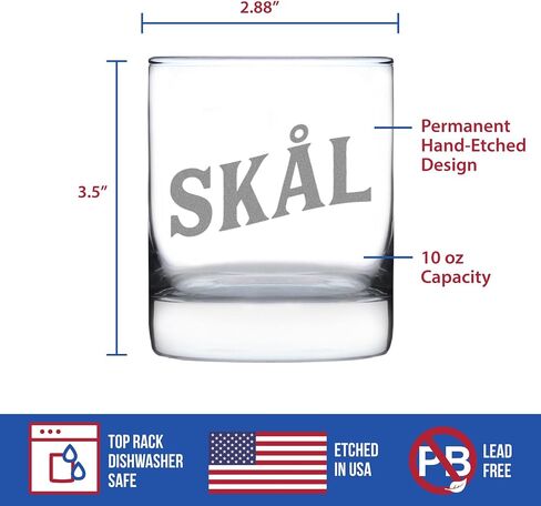 Skal - Norwegian Cheers - Whiskey Rocks Glass - Cute Norway Themed Gifts or Party Decor for Women and Men - 10.25 Oz in Kuwait