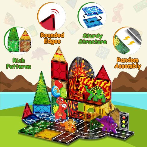 Magnetic Tiles Road Set, Magnetic Building Blocks for Road, Construction Kit STEM Learning Toys for Kids Boys Girls Ages 1-12, Back to School Holidays Birthdays Gift in Kuwait