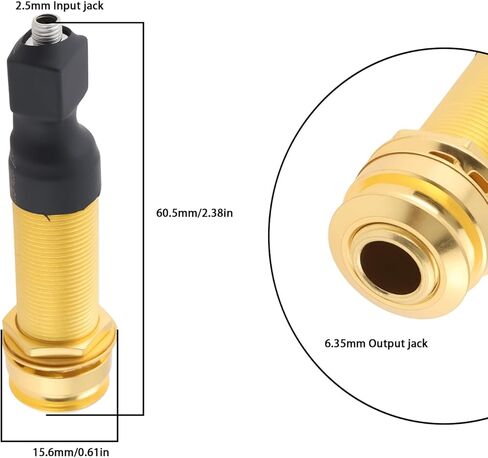 Endpin Jack Sound Pick-up Socket 6.35mm Output 2.5mm Input for Acoustic Guitar Accessories 60.5x15.6mm, Black in Kuwait