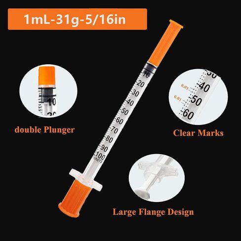 1cc/ml مع 31g 1/4 بوصة (6 مم) حزمة لوازم المختبر ملفوفة بشكل فردي من 100 in Saudi Arabia