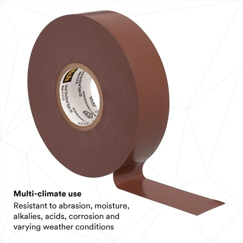 3M Scotch Vinyl Color Coding Electrical Tape 35, 3/4 in x 66 ft, Premium Grade, Flame Retardant, UV Resistant, Electrical and Mechanical Protection, Brown, 7 mil, 1 Roll in Saudi Arabia