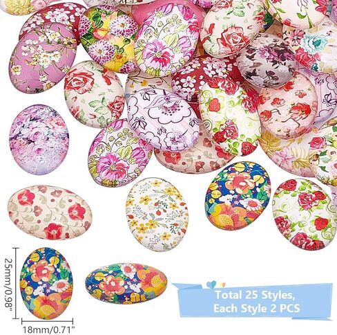 PH Pandahall 50pcs 25 أنماط كابوشونات زجاجية كابوشون 25 ملم قبة الزجاج الزجاجي قبة ، أحجار خمر بلاط الفسيفس in Saudi Arabia