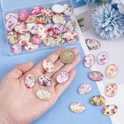 PH Pandahall 50pcs 25 أنماط كابوشونات زجاجية كابوشون 25 ملم قبة الزجاج الزجاجي قبة ، أحجار خمر بلاط الفسيفس in Saudi Arabia