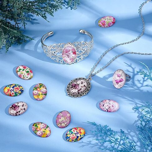 PH Pandahall 50pcs 25 أنماط كابوشونات زجاجية كابوشون 25 ملم قبة الزجاج الزجاجي قبة ، أحجار خمر بلاط الفسيفس in Saudi Arabia