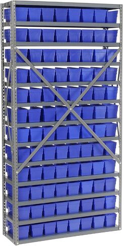 Global Industrial 13 Shelf Steel Shelving with (96) 4" H Plastic Shelf Bins, Blue, 36x12x72 in Saudi Arabia