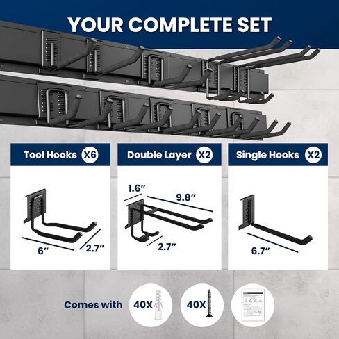 64'' All-Metal Garage Tool Organizer Wall Mount – Heavy-Duty Tool Rack Holds 680 lbs, Adjustable Hooks for Garage, Yard, and Garden Equipment in Saudi Arabia