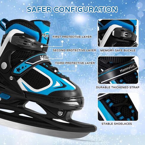 MammyGol Adjustable Ice Skates for Kids Youth Tean Hockey Lace-Up Boys or Girls Ice Skate for Beginner Age 4-12 Blue Black Teal Green in Saudi Arabia