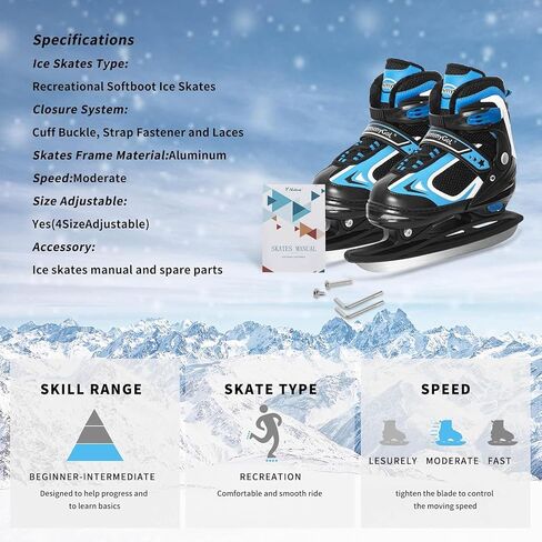 MammyGol Adjustable Ice Skates for Kids Youth Tean Hockey Lace-Up Boys or Girls Ice Skate for Beginner Age 4-12 Blue Black Teal Green in Saudi Arabia