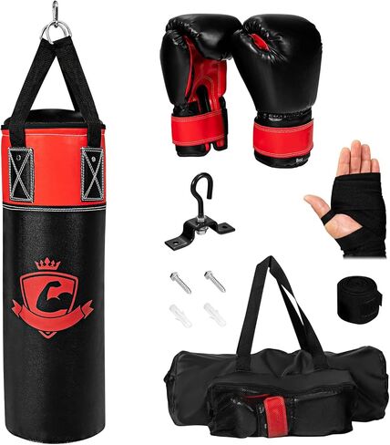 GYMAX Punching Bag for Kids, Pre Filled Kids Punching Bag with Boxing Gloves, Hand Wraps & Carry Bag, Hanging Heavy Punching Bag for Kids MMA Kick Boxing Muay Thai Taekwondo Karate Workout in Saudi Arabia