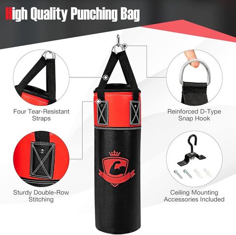 GYMAX Punching Bag for Kids, Pre Filled Kids Punching Bag with Boxing Gloves, Hand Wraps & Carry Bag, Hanging Heavy Punching Bag for Kids MMA Kick Boxing Muay Thai Taekwondo Karate Workout in Saudi Arabia