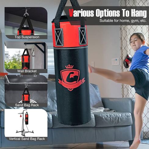 GYMAX Punching Bag for Kids, Pre Filled Kids Punching Bag with Boxing Gloves, Hand Wraps & Carry Bag, Hanging Heavy Punching Bag for Kids MMA Kick Boxing Muay Thai Taekwondo Karate Workout in Saudi Arabia