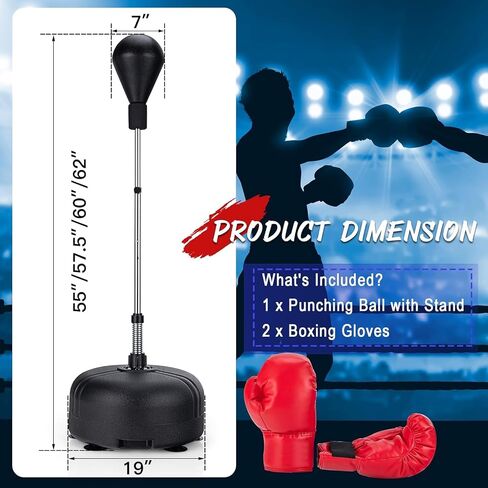 LDALY Punching Bag with Stand for Adults & Teens, Reflex Speed Bag with Gloves & 55"-62.5" Adjustable Height, Freestanding PU Boxing Bag for Home, Gym Workout Training, Stress Relief, Fitness in Saudi Arabia